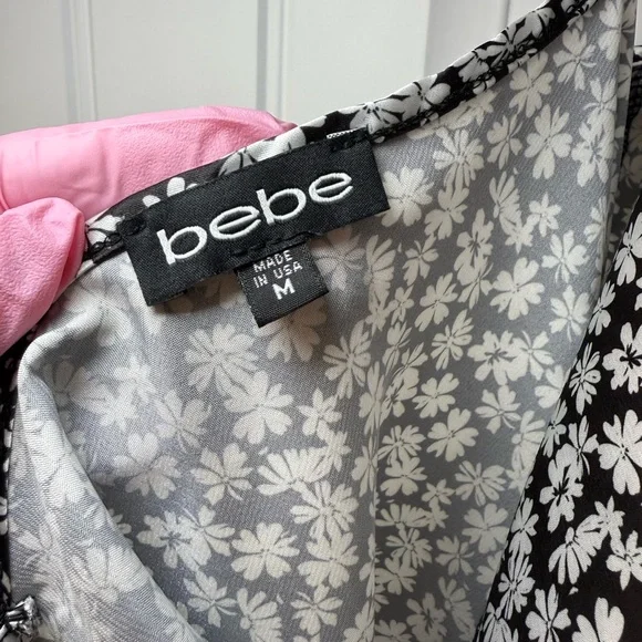 Bebe Satin Cowl Neck Slip Black and White Floral Midi Dress - Picture 3 of 12